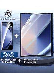 [2+2 Packs] 2 Pcs HD Full Coverage Front Film + 2 Pcs Inner Screen Protector Compatible With Z Fold 7 Fold 6 Fold 5 Fold 4 Fold 3 Fold 2, Anti-Fingerprints Scratch Resistant Phone Screen Protective Film Waterproof Tempered Glass Shockproof Anti-Fall Anti-Fall - Clear - View 1