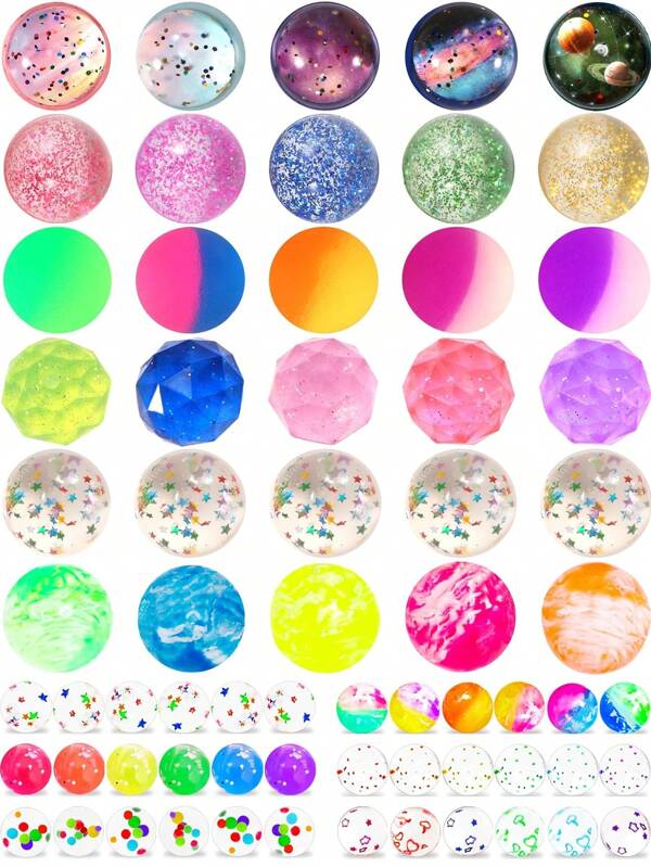 6/24/48pcs Random Colors And Random Styles Bouncy Balls Bulk, 32mm/1.2inch Colorful Various Styles Mixed Bouncy Balls, Small Rubber Bouncing Balls For Party Favors, Gift Bag Filling And Vending Machines