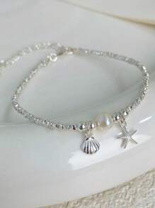 GAGAFEEL 1 Stück Lässig tägliches 925er Sterling Silber Seestern Muschel Armband für Damen, Sommer Strand Outfit und Geschenkidee