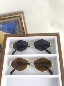 1 pieza Gafas de moda de metal de polígono retro para mujer para verano, playa, vacaciones, exteriores, viajes. de estilo vintage con montura geométrica para usar con atuendos para salir, regreso a la escuela