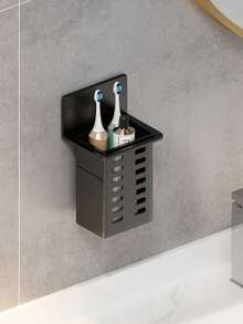 1pc White Bathroom Wall Mounted Storage Rack With Black Frame, Transparent Space-Saving Organizer For Toothbrush, Toothpaste, Comb And Cosmetics Back To School - Black - View 8