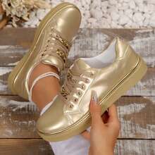 Sneakers For Women Casual Round Toe Flat Sole Anti Slip Everyday Walking Shoes - Vàng - Xem 3