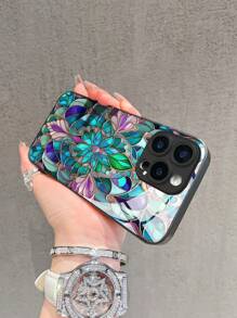 1pc Retro Gothic Style Colorful Floral Pattern High Definition Tempered Glass Phone Case, Compatible With Apple 16 Pro Max/15/14 Plus/13/12/11/XR/8P And Galaxy S25/S24/S23 Ultra/S22/S20/Note20/Note10/A56/A53/A34/A14/A11/A05/A03S