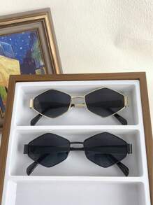 1 pieza Gafas de moda de metal de polígono retro para mujer para verano, playa, vacaciones, exteriores, viajes. de estilo vintage con montura geométrica para usar con atuendos para salir, regreso a la escuela