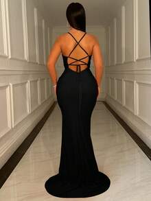 Đầm cưới CHOSMO mùa hè mới, hở lưng, dây mảnh, màu đỏ, sang trọng, quyến rũ, đầm dạ hội dài ôm sát eo cao, đầm dạ hội đen dự tiệc mùa xuân. - màu đen - Xem 4