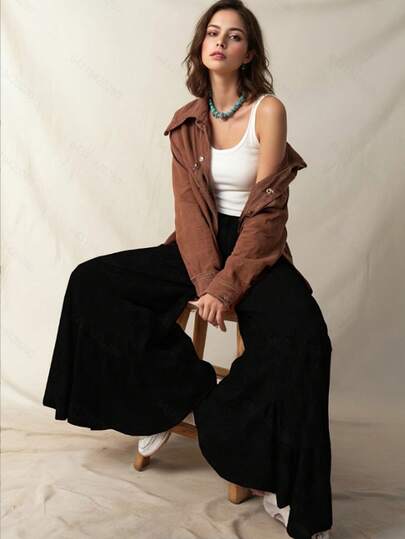 Women's Fashion Loose Wide-Leg Casual Pants Black Spring