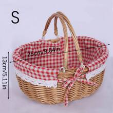 1 Stück Picknickkorb, herausnehmbares Futter, Weidenkorb Picknickkorb mit doppelten Klapphenkeln, stabiles Stofffutter, handgewebter handgemachter Picknickkorb, natürlicher handgefertigter geflochtener Korb