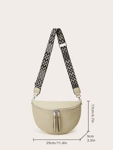 New Women Chest Bag/Waist Bag, Fashionable Minimalist Design With Wide Strap, Shoulder/Crossbody Bag - Beige - View 8