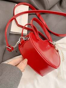 1pc Minimalist Fashion Handbag, Solid Color PU Leather Heart Shaped Crossbody Bag Without Pendant, Spring/Summer - A - View 10