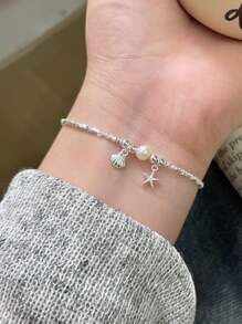 GAGAFEEL 1 Stück Lässig tägliches 925er Sterling Silber Seestern Muschel Armband für Damen, Sommer Strand Outfit und Geschenkidee