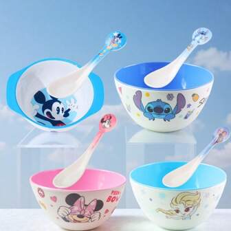 Disney Disney Mickey And Minnie Stitch, Frozen Princess Elsa Melamine Material Bowl, Family Specific Cutlery Set, Melamine Bowl, Spoon, Fruit, Oats, Rice Bowl, Spoon, Outdoor Picnic, Daily Household Utensils, Perfect Gift,School Supplies
