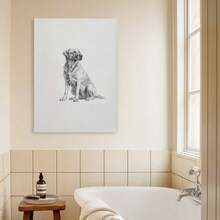 Pintura de lienzo con un retrato vintage enmarcado de un Labrador Retriever, decoración de pared con un dibujo animal para la sala de estar, el dormitorio, la cocina, la oficina o el baño - Enmarcado - Ver 2