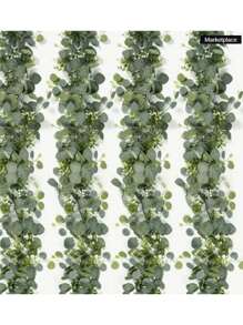 1/2/5 pièces, Guirlande de faux eucalyptus avec fleurs blanches, feuilles d'eucalyptus argent de 5,9 pi/180 cm Gypsophila, Vignes vertes artificielles pour décoration de mariage, fête, manteau, chemin de table, maison, bureau, décoration d'été