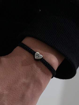 1 件时尚简约金属字母手工编织可调节男士手链