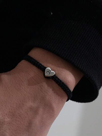 1pc Fashionable Minimalist Metal Letter Handmade Braided Adjustable Bracelet For Men