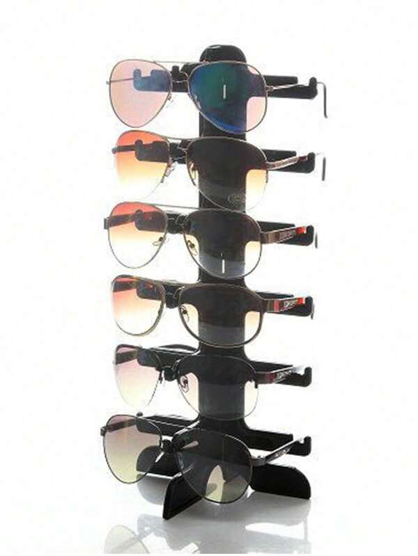 1 pieza Estante de plástico negro para exhibir 6 pares de gafas, estante de escritorio para gafas, estante de almacenamiento y clasificación para gafas de sol, adecuado para tocador, dormitorio, vestidor, escaparate de centro comercial, sala de estar