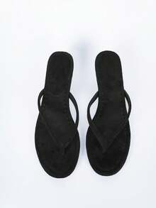 Women's Brown Suede Mid-Heel Kitten Heel High Heel Sandals, With Decor, Open Toe, Suitable For Spring/Summer 2025,Flip Flops - Black Suede - View 4