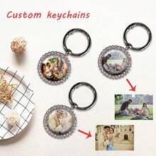 Customized Round Zinc Alloy Key Chain With Sparkling Diamond Style, Personalized Photo Gift, Birthday/Anniversary Gift, Available In Multiple Quantities - Silver - View 1