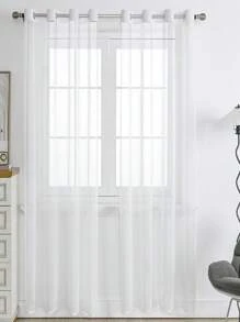 1pc Voile Curtain, Light Filtering Sheer Curtain, Grommet Curtain, Semi-Transparent Lightshade Curtain, Kitchen Curtain, Suitable For Home Or Office Use, Bedroom, Balcony, Living Room Curtain, Solid Color Simple Pastoral Curtain
