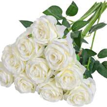 11 roses blanches artificielles et élégantes avec de longs tiges. Convient pour les compositions florales et la décoration intérieure. Cadeau romantique parfait pour le mariage, la Saint-Valentin, l'anniversaire et la fête des mères, sans vase