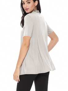 Casual Solid Short Sleeve Open Front Draped Cardigan For Office & Everyday Wear - 希瑟.格雷 - 查看 3