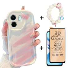 Für Infinix Smart 8 Bildschirmschutz, Keramikfilm, Weicher Film, farbige Creme Handyhülle, Creme Perlenarmband, Handyschlaufe, Smart 9, Smart 7, I Tel A50/A70, Smart 10