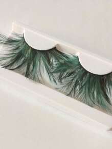 1 par de pestañas postizas de plumas verdes, decoración de maquillaje para fiestas, bodas, escenarios, disfraces