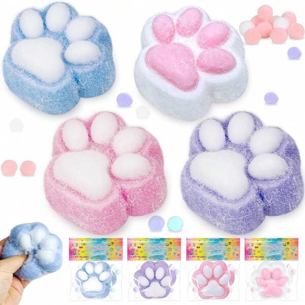 2 Packs Squishy Cat Paw Squeeze Toys, Cute Kawaii Squishies Sensory Mochi Toys, Stress Relieving Fur Ball OPP Packaging Gifts, Party Favors Soft Squishy Fidget Toys For Kids Random Color