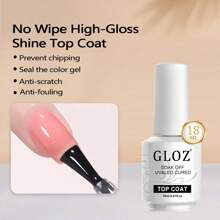 GLOZ 2Pcs 18ML No Wipe Gel Top Coat And Base Coat Set - Shine Finish And Long Lasting, Soak Off LED Nail Lamp Gel Base Top Coat Finish Nail Art Design Manicure Gifts For Women
