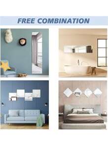 4pcs Shatterproof Wall Mirror Full Length For Bedroom, Plexiglass Gym Mirrors For Home, Extra Thick: 0.12 Inch, 12 X 12 Inch, Workout Mirrors Safe For People, Over The Door, Long Wall Mounted