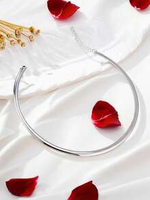 1pc Stylish Simple Gold Tone Metal Choker Necklace - Silver - View 4