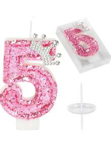 Pale Pink Crystal Crown Numbered 0-9 Birthday Princess Theme Party Cake Decorative Candles
