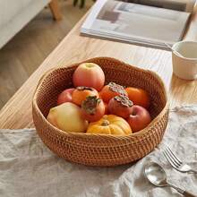 1pc/3pcs Rattan Woven Fruit Basket, Wavy Edge Bread Basket, Decorative Serving Basket For Living Room, Desktop, Bathroom, Kitchen Cabinet Storage Rack, Farmhouse Countertop Fruit Basket, Home Decor Gift Baskets