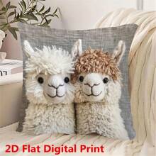 1 peça Fronha de Veludo de Pele de Pêssego, Impressão 2D Plana, Tecido de Poliéster, Impressão Única Lateral 45X45cm, "Você é a Minha Combinação Perfeita" Casal de Lindos Alpacastes, Estilo de Inverno, Sala de Estar, Sofá, Decoração de Quarto, Sem Enchimento de Almofada