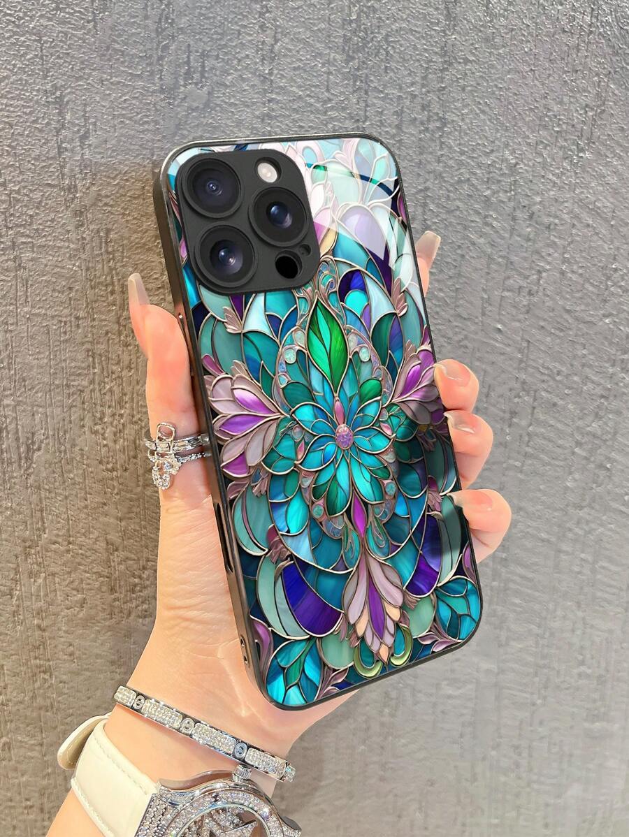 1pc Retro Gothic Style Colorful Floral Pattern High Definition Tempered Glass Phone Case, Compatible With Apple 16 Pro Max/15/14 Plus/13/12/11/XR/8P And Galaxy S25/S24/S23 Ultra/S22/S20/Note20/Note10/A56/A53/A34/A14/A11/A05/A03S
