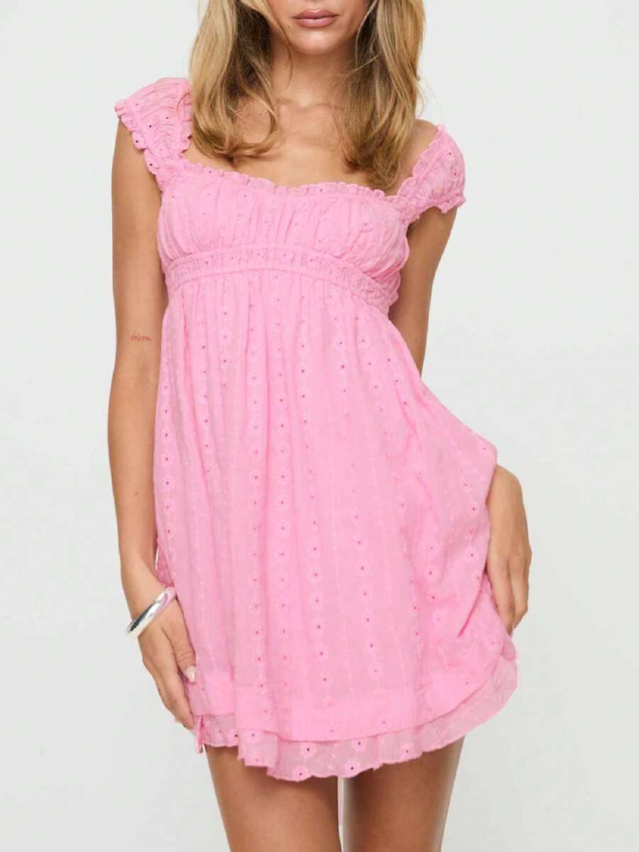 Women's Summer Babydoll Mini Dress Spaghetti Strap Sleeveless Party Short Y2k Swing Dresses A Line Sundress - Hồng - Xem 1