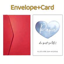 1pc Heartfelt Father's Day Greeting Card With Envelope – Blue Watercolor Heart Design, German Edition For Dad, Stepfather, Or Adoptive Father, 12cm X 17cm, Perfect For Celebrating Father-Youngsters Bond, Fathers Day Gift