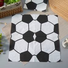 25pcs/Pack 13*13 Inch/33*33cm Disposable White Football Printed Paper Napkins, Suitable For Parties Decoration And Daily Use