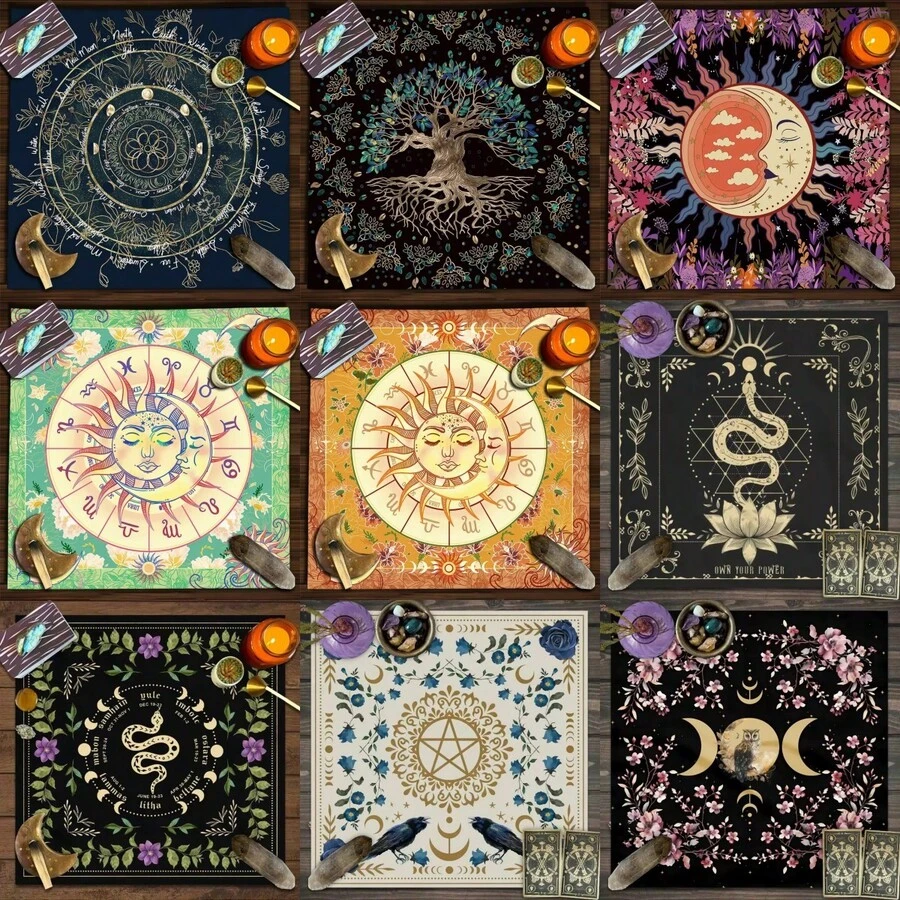 1 pieza "Geometría Sagrada" Misterioso Tapete para lectura de Tarot del Árbol de la Vida - Poliéster, tela cuadrada para adivinación brujería, apropiado para la decoración del hogar y la dormitorio, decoración de habitación y dormitorio, mantel decorativo para fiestas de poliéster