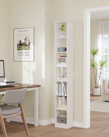 Hzuaneri Estantería de madera moderna, estantería de cubo, estantería abierta de madera, estanterías de almacenamiento y exhibición para sala de estar, oficina en casa, dormitorio, 7 niveles, color blanco