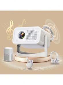 1pc Portable Mini 4K Full HD Projector, 300 ANSI Lumens, Desktop Installation, Multiple Plug Types, Wireless, 4:3 Aspect Ratio, Built-In Speaker Home Theater, Outdoor Home Cinema Portable Projector - Smart, LED Video Projector Compatible With TV, PC, Tablet, Remote Control, Ideal For Home Theater, Christmas, Halloween, Thanksgiving, All Holiday Parties