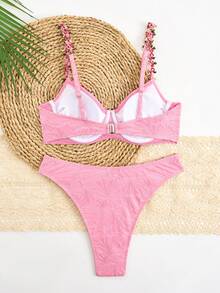 Fashionable Sweet Ditsy Floral Bikini Set - Pink - View 2