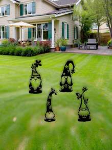 Nordic Style Metal Material, Striped Pointed Hat Long Beard Santa Gnome Silhouette, Unique Aesthetic And Sturdy Quality, Metal Garden Decor Rustic Charm - Suitable For Garden Decoration, Balcony Arrangement, Yard Landscaping, Indoor Corner Accents, Christmas Decoration