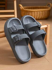 Unisex Thick Sole Outdoor Slippers, Comfortable And Elegant For Casual Wear, Street Walking, Beach, Home Bathroom Shower Non-Slip Soft Slippers - Grey - View 2