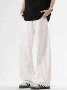 1 pieza Pantalones vaqueros holgados de estilo estadounidense de 100% algodón de ajuste suelto y pierna ancha para hombres