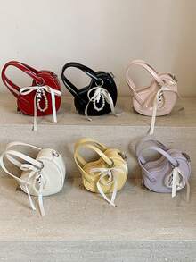 1pc Minimalist Fashion Handbag, Solid Color PU Leather Heart Shaped Crossbody Bag Without Pendant, Spring/Summer - A - View 3