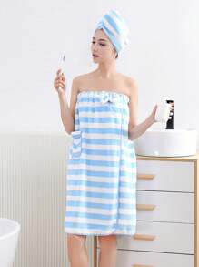 Set de 2 piezas: toalla de envoltura para mujeres con toalla para secar el cabello, toalla de ducha ligera, albornoz de spa cómodo, toalla corporal ajustable + toalla para secar el cabello, decoración del baño del hogar, para boda de verano, de vuelta al colegio