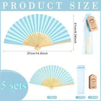 5 套 15 片手工蓝竹折扇，附赠礼品袋和感谢卡 - 优雅的 DIY 装饰，适合婚礼、派对、家居或办公室活动、送礼佳品 | 优雅的纸扇 | 乡村魅力
