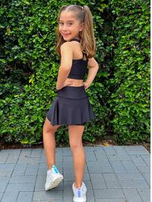 Conjunto Short Saia e Top Infantil Roupa de Treino Meninas Ginastica Kids - Preto - Visão 2