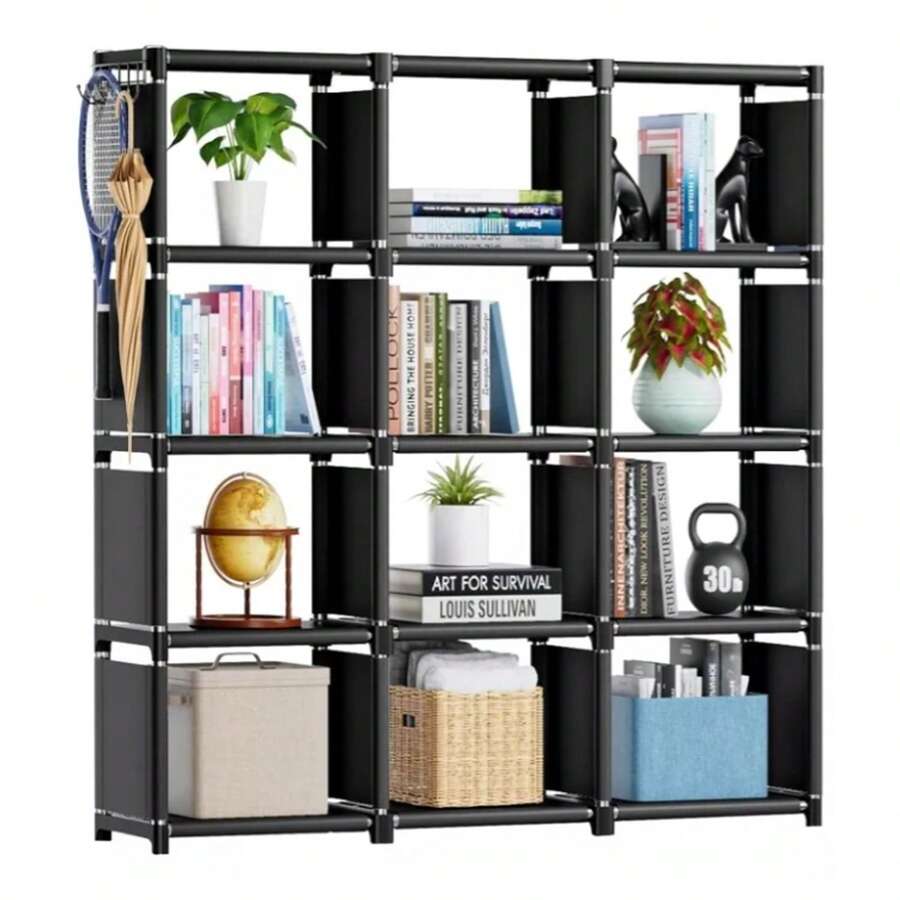 Estante Almacenamiento Multifuncional Para Librería12 Cubos - Negro - Ver 1